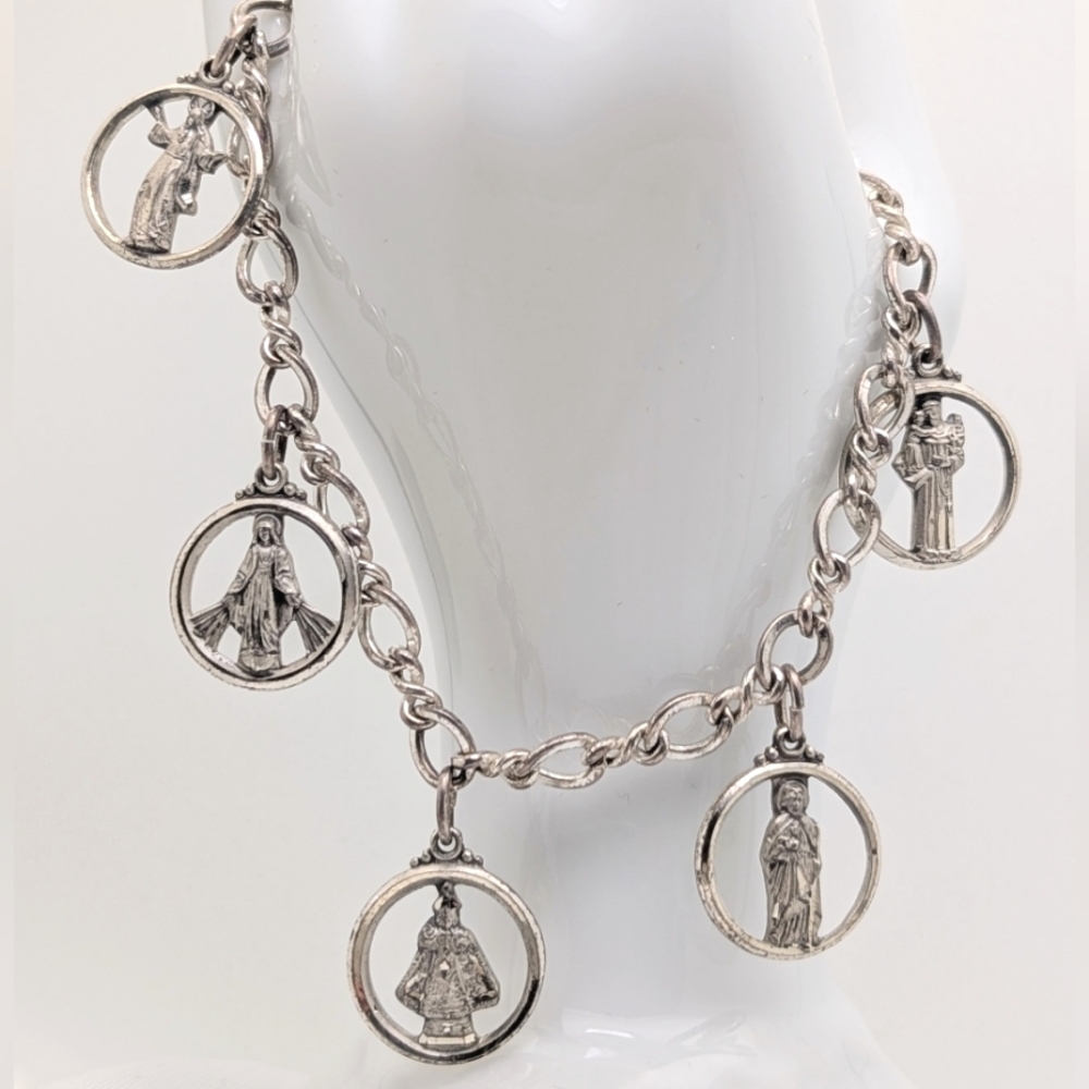 Vintage Creed Sterling Silver Religious Saints Charm Bracelet